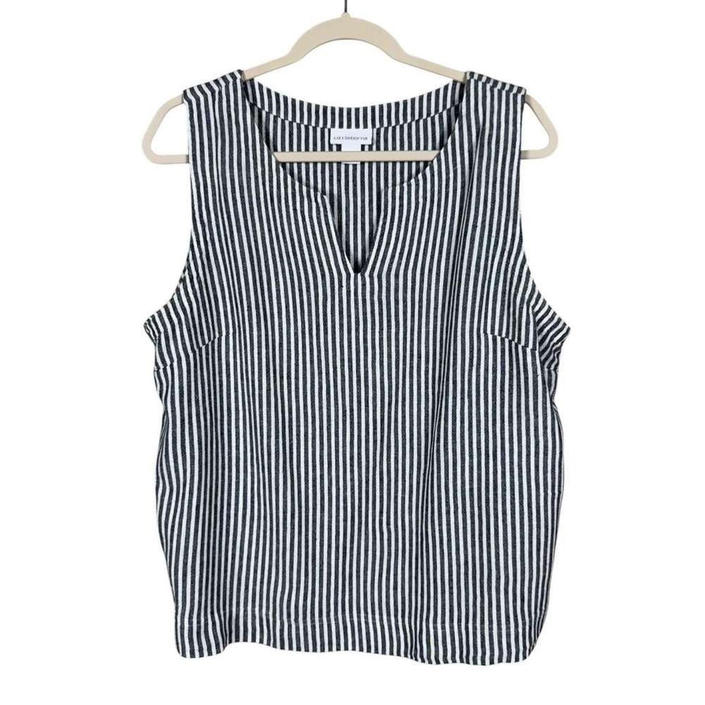 Liz Claiborne Women Linen Top Large Beach Coastal Nautical Euro Summer Fisherman